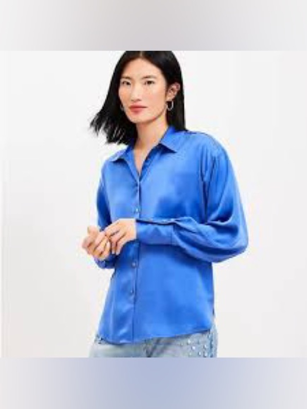 LOFT Satin Everyday Button Down Blue Shirt Sz XL Little Loved ❤️